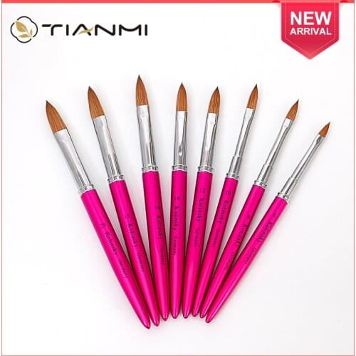 TIANMI Kolinsky Acrylic Nail Art Brush UV Gel Polish Carving Pen Brush Liquid Powder Nail Professional Pink Crystal Metal Handle