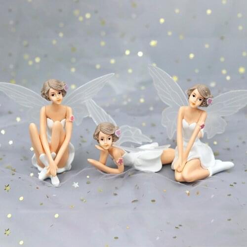 Angel Ornaments Girl Creative Gifts Resin Angel Cake Toppers Home Car Decor Miniature Flower Fairy Figurines Wedding Decoration
