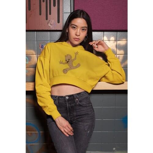 Angemiel Wear Running Sweet Groot Yellow Short Hooded Sweatshirt