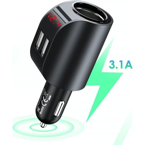 3.1A Dual USB Port Charger Cigar Lighter Fast Charging Car Charger With Digital Display For 12-24V Vehicles
