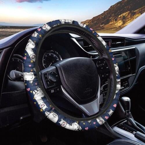 INSTANTARTS Lovely Animal Alpaca Pattern Steering Wheel Cover Easy to Install Cute Steering Wheel Cover New Stylish Design 2020
