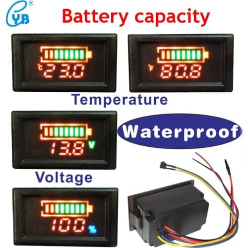 YB28VTM-W LED Digital Lead-acid Lithium Battery Capacity Indicator Voltmeter Temperature Tester Mini Electrical Tools Waterproof