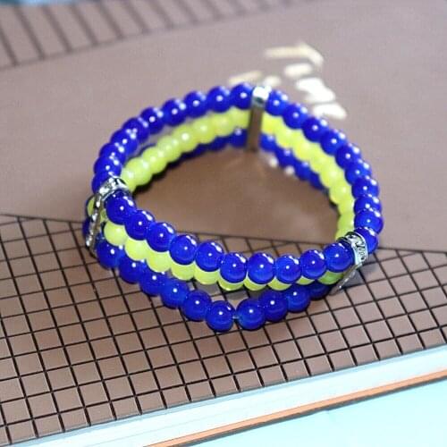 Greek Letter Sigma Gamma Three Layers Stretch Blue Yellow Beads Sorority Bracelet Bangles