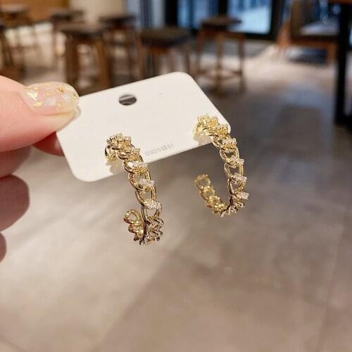 Exquisite C Shaped Circle Geometric Stud Earrings for Women Gold Color Cubic Zirconia Earrings Jewelry