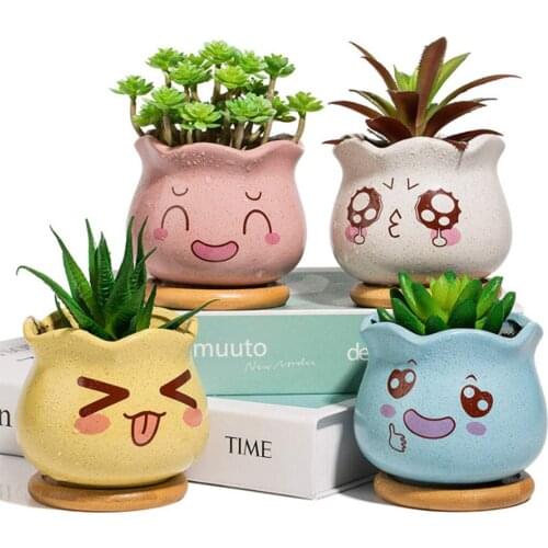 2 Pcs Cute Expression Ceramic Flower Pot Minimalist Succulent Vase for Indoor Plants Water Absorption Flowerpot Plants M17E