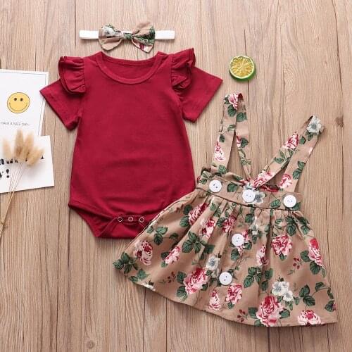 Infant Baby Girls Clothing Set 2020 Summer Flying Sleeves Romper+Skirt+Headband 3PCS Newborn Baby Clothes Outfits