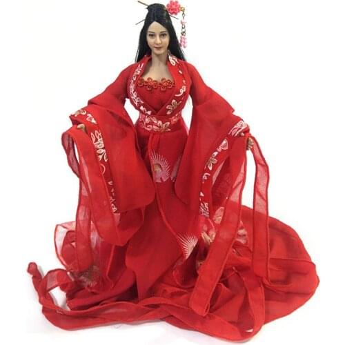 1/6 Ancient female soldier costume red embroidered dress suitable for steel-bone breasts and plastic body