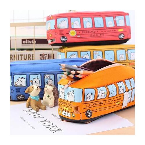 Creative Animal School Bus Stationery Canvas Pencil Case Storage Organizer Pencil Bag gift Office School Stationery supply