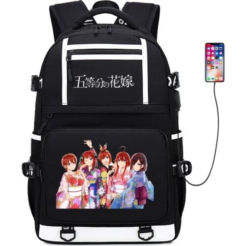 The Quintessential Quintuplets Women Cute Backpack Nakano Miku Kawaii Bookbag USB Charging Laptop Backpack Canvas School Bags