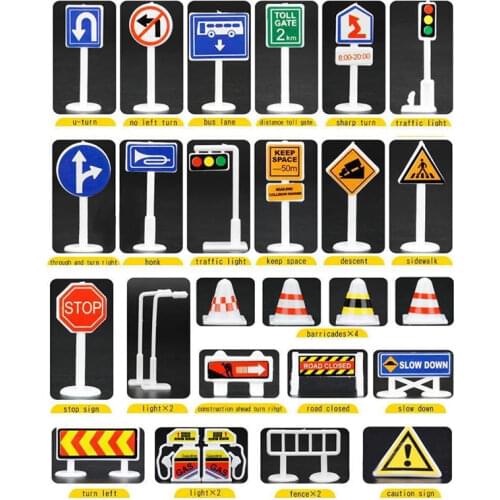 Mini Traffic Signs Road Light Block Car Toy Accessories Children Safety Kids Playmat Traffic Sign IC Toy for Kids Birthdays Gift
