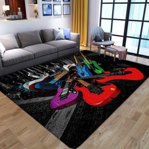Guitar 3D Printed Carpet Soft Flannel Memory Foam Child Bedroom Decor Large Carpets Cute Baby Crawl Mat Kids Room Play Area Rugs