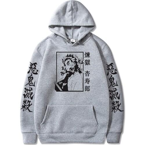 2021 New Arrival Anime Costume Demon Slayer Hoodie Sweatshirt Men Women Kyojuro Rengoku Printing Casual Hooded Pullover