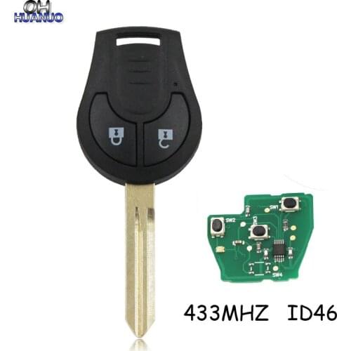 2 Button Replacemen New Remote Key 433MHZ id46 chip for Nissan With Blank Key Blade