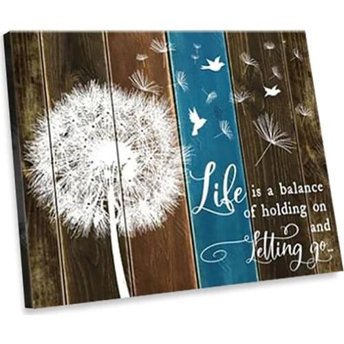 Dandelion Flower Life Quote Wall Art Canvas Painting Dark Brown Wood Back Print Poster Plant Picture Home Decor for Living Room