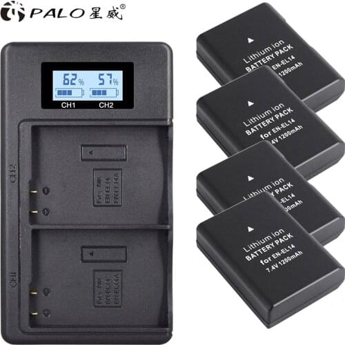 PALO 4xEN-EL14A EN-EL14 ENEL14 Battery+LCD USB Dual Charger for Nikon D3100 D3200 D3300 D3400 D3500 D5600 D5100 D5200 P7000