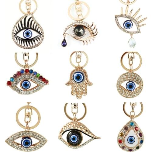 Personalized Metal Crystal Multiple styles Evil Eye Key Ring Unisex Car Keychain Women Charms HandBag Pendant Key chains Jewelry