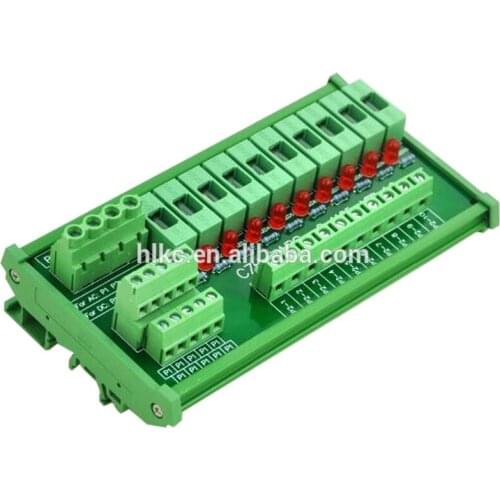 DIN Rail Mount 10 Position Power Distribution Fuse Module Board, For AC/DC 5~48V. Fuse power breakout board