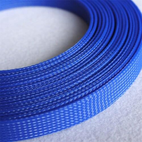1 Meters High quality 14mm Blue Braid PET Expandable Sleeving High Density Sheathing Plaited Cable Sleeves DIY