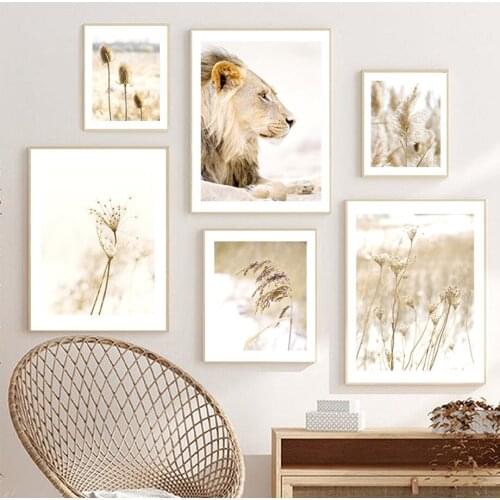Beige Dandelion Reed Wheat Grass Lions Wall Art Canvas Painting Nordic Posters And Prints Wall Pictures For Living Room Decor
