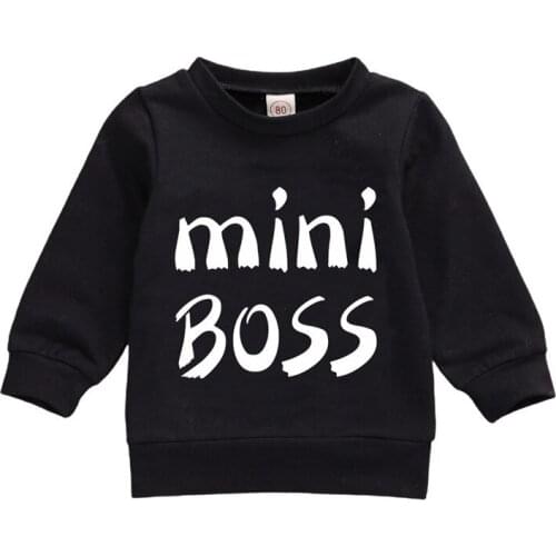 0-24M Newborn Baby mini boss Pullover Letter Print Boy Girl Fall Winter Casual Long Sleeve Round Neck Cotton Sweater Hoodie Coat