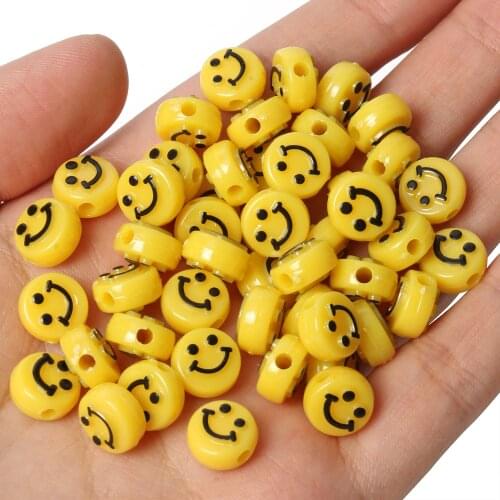 Multicolor Acrylic Beads Smile Face Oval Beads Loose Spaced Beads For Fun Jewelry Making Handmade Necklace Bracelet DIY