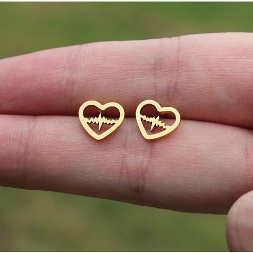 Heartbeat Stud Earrings Nurse Doctor Medical Jewelry Stainless Steel Heart Earrings For Women Gold Silver Color Brincos Feminino