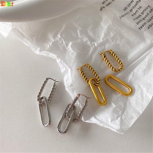 Kshmir Fashion temperament simple braided earrings women geometric lock double ring simple earrings jewelry 2020