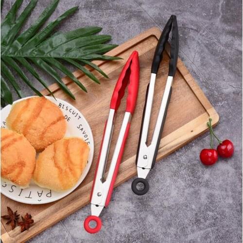 Portable Silicone Food Tong Stainless Steel Kitchen Tongs Silicone Non-slip Cooking Clip Clamp BBQ Salad Tools Grill Accessories