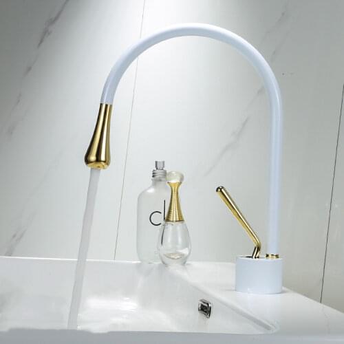 New Basin Faucet Single Lever 360 Rotation Spout Moder Brass Mixer Tap For Kitchen Or Bathroom Basin Water Sink Mixer gold