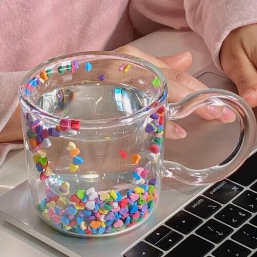 Super Cute Double-layer Heat-resistant Glass Cup Heart Cups Glass Tumbler Cup Creative Gift Drinking Water Mug Bobo Cup