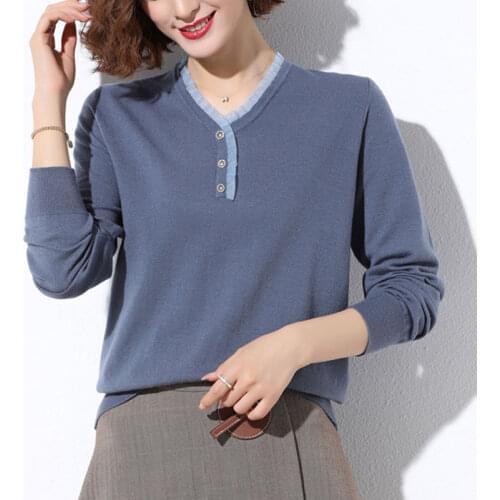 Autumn winter Office fur Sweater Pullover women 2020 v-neck lace oversize sweater female loose long sleeve fur sweater top