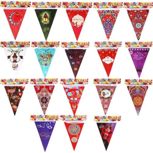 EID MUBARAK Triangle Banner Ramadan Decorations For Home Muslim Festival Celebration Party Moon Star Banner