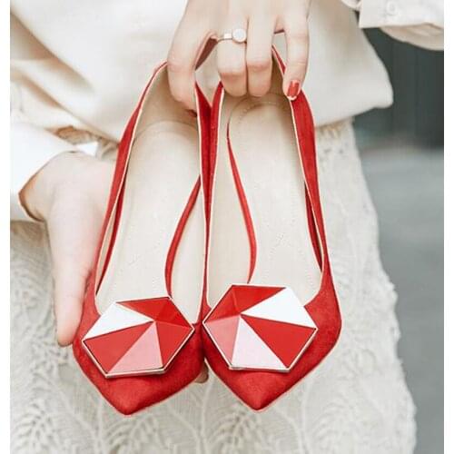 Sexy Spring Hexagon Buckle Metal Plated Heels Pointed Toe Pumps Ladies Slip on Stilettos Party Bling High Heel Pumps Shoes