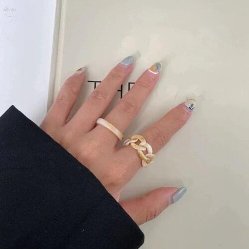 Vintage Korean 2PCS/SET Resin Chain Geometric Round Rings for Women Chic Minimalist Party Jewelry Gifts Acrylic Finger Rings