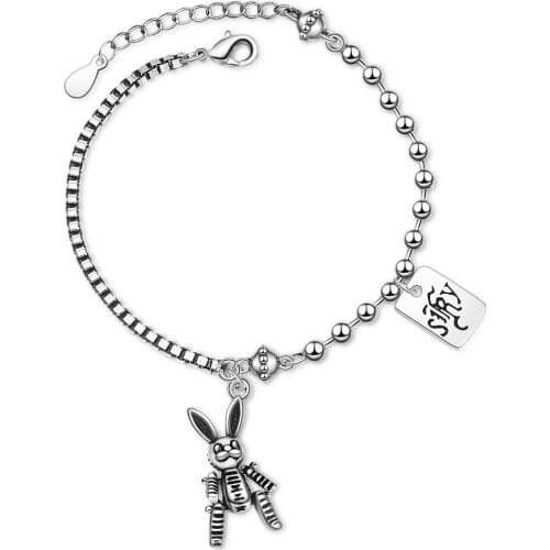 High Quality 925 Sterling Silver Lovely Rabbit Animal Ladies Bracelet Jewelry Promotion For Women Girlfriend Birthday Gift