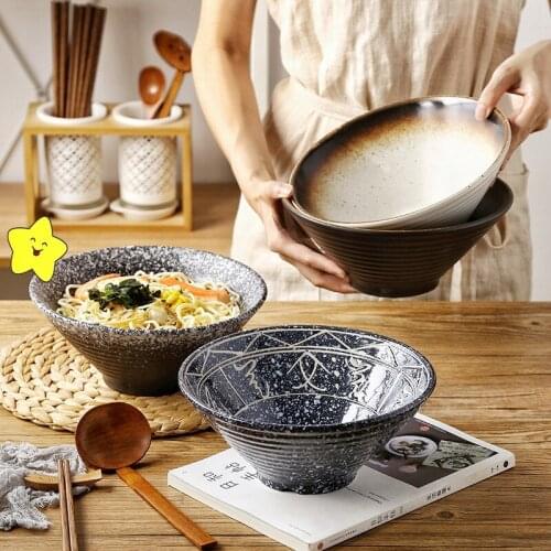 Japanese ramen bowl household large sea bowl big bowl retro hat bowl and dish commercial ceramic bowl soup bowl flour bowl