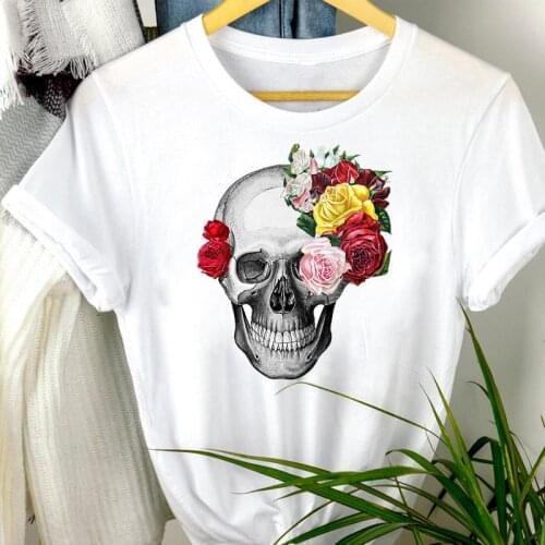 Women Skull Funny Cute Autumn Fall Thanksgiving Halloween Clothing Cartoon Print Tshirt Female Sweet Tee Top Graphic T-shirt