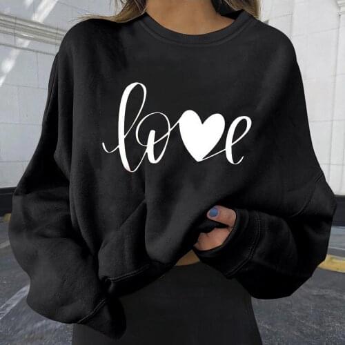 Harajuku Love Heart Print Hoodies Women Autumn Winter Sweatshirts Casual Long Sleeve Round Neck Oversized Tops худи оверсайз