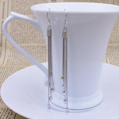 S925 Silver Earring Snake Chain Olive Dots Tassels Drop Earring For Women Wedding Gift Lady Girl Fashion Jewelry