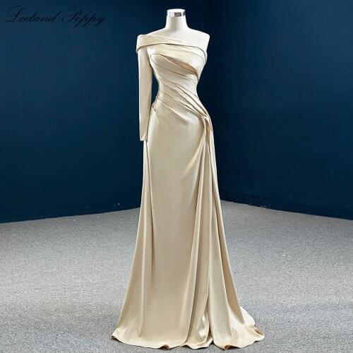 Lceland Poppy Elegant Mermaid Satin Evening Dresses One Shoulder Floor Length Formal Evening Gowns Sweep Train Robe de Soiree