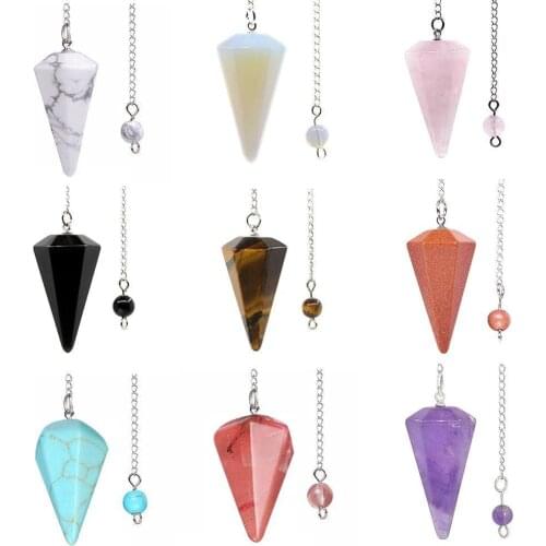 1PC Natural Stone Quartz Rock Choler Crystal Hexagonal Pointed Reiki Chakra Pendant Pendulum Jewelry Accessories for Unisex