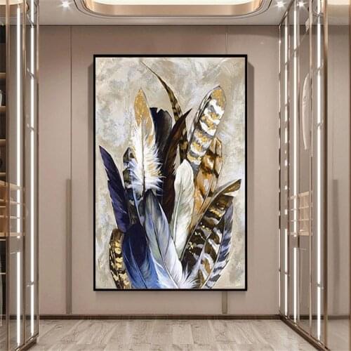 100% Hand Painted Large Decoration Plant Leaves indoor Wall Modern Abstract Canvas Painting For Living Room Home Decor Frameless