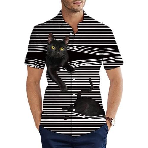 2021 Summer Short sleeve Shirts Funny Cats Camo Collage Pattern 3D All Over Printed Hawaiian Shirt Mens Harajuku Casual Shirt