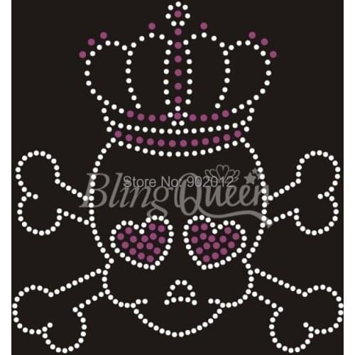 25PCS/LOT BlingQueen Korean Quality Iron On Rhinestone Motif Skull with Crown Design