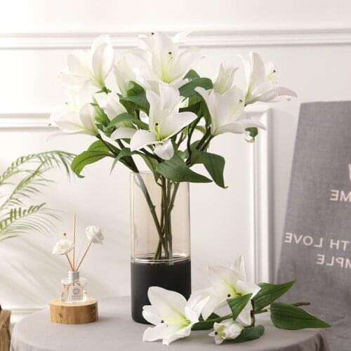 5Pcs Real Touch Feel 3 Heads Lily Artificial Flowers for Wedding Bouquet Home Decoration Photography Props Fake Flowers Lily