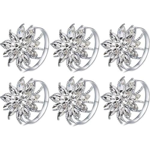 6PCS Rhinestone Napkin Rings Flower Napkin Rings Buckles Holder for Wedding Birthday Easter Table Linen Accessories-ABUX