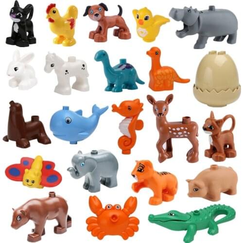 Large Building Blocks Animals Crocodile Hippo Giraffe Elephant Leapard Monkey Bear Zebra Panda Tiger Doll Compatible Parts Toys