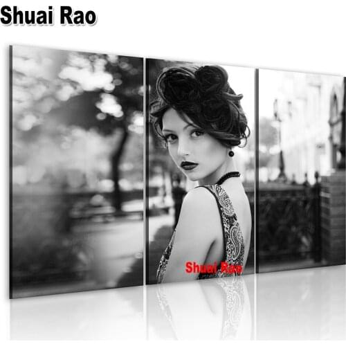 Black White Woman 5d diy diamond painting cross stitch full square round drill mosaic Portrait diamond embroidery Home Gift