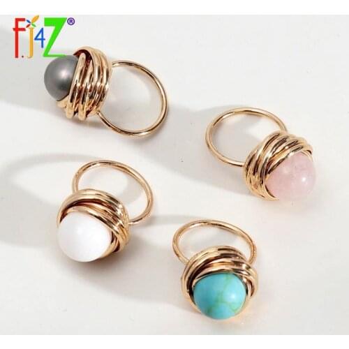 F.J4Z Trend Rings for Women бижутерия 2021 Korean Style Natural Stone Ball Ring Lady Special Gifts for Anniversary ringen