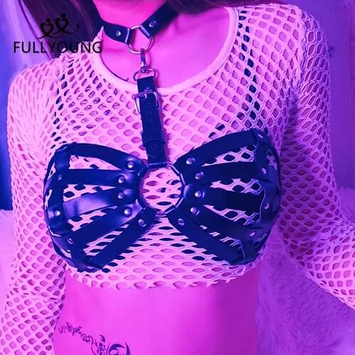 Fullyoung Sexy Leather Bra Suspender Harness Women Bdsm Body Bondage Goth Garter Lingerie Sex Toys For Women Exotic Apparel